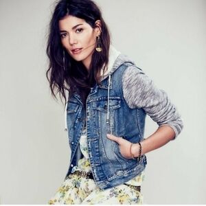 Free People | Distressed Denim Jacket S Grunge Hooded Streetwear Skater Hybrid